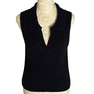 Gap Crochet Sweater Top Blouse Vest Collared Knit V Neck Black S